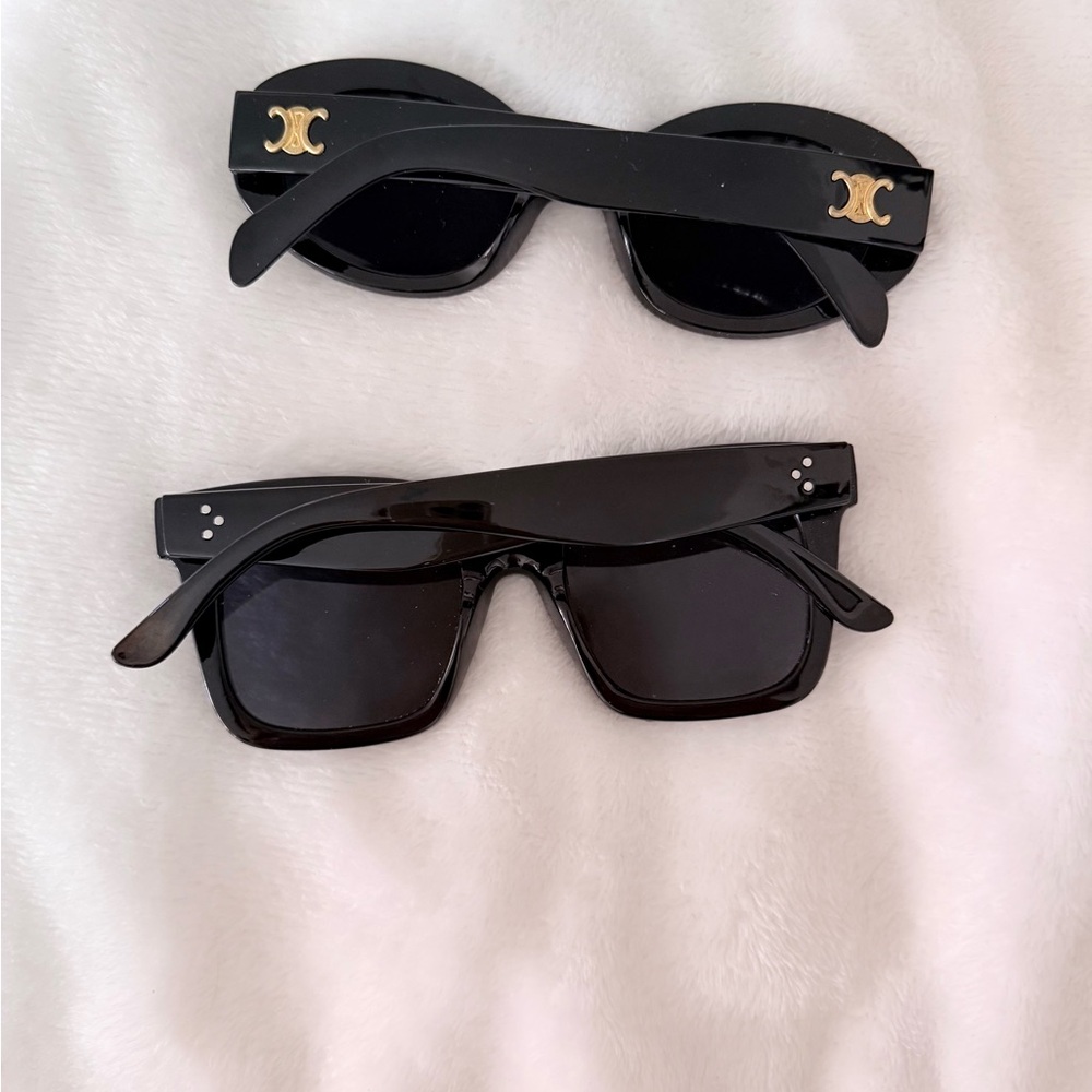 Designer Inspired Black Sunglasses with Gold Accent Bundle